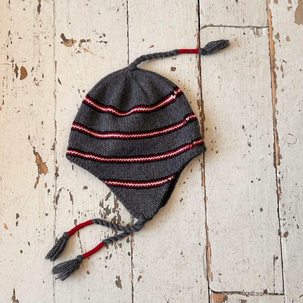 Knit Wool Blend Stripe Tassel Winter Hat